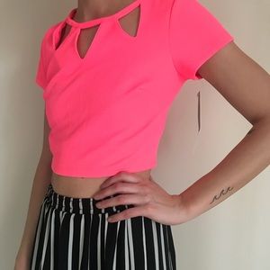 Hot pink cut-out crop top